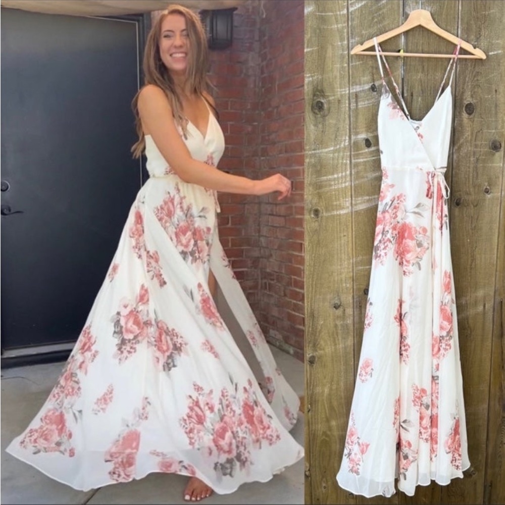 Elegant Cream and Blush Floral Wrap Maxi Dress 🌿
